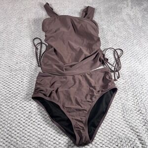 Women's High Waisted Ruched Bikini Set Brown Adjustable Side Ties Swimsuit Small